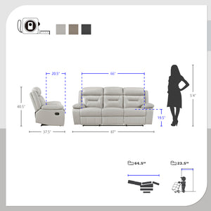 Papyrus 3-Piece Leather Match Manual Reclining Sofa Set