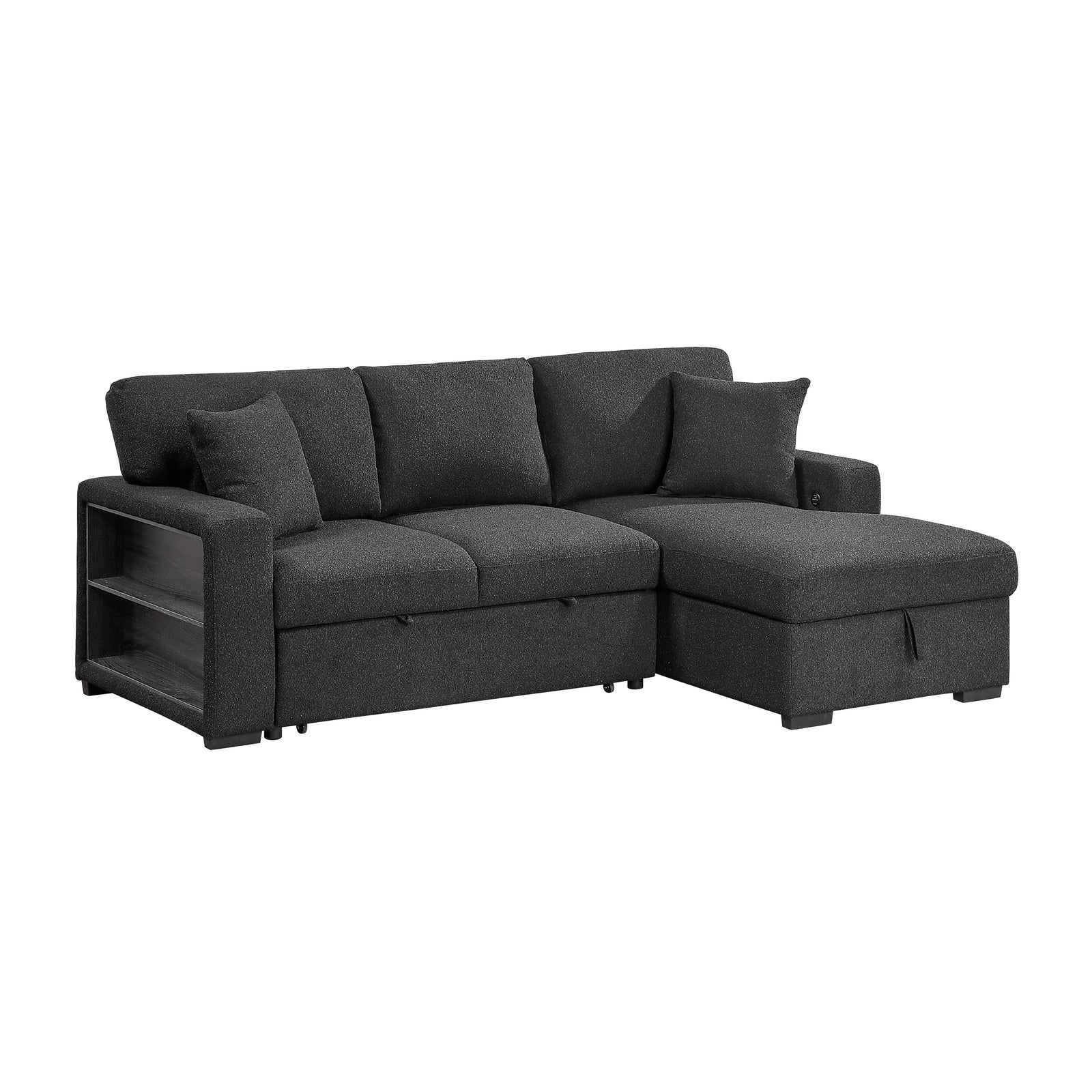 Salida Boucle Sectional with Right Chaise, Pull-out Bed, Hidden Storage and Shelves, Charging Ports