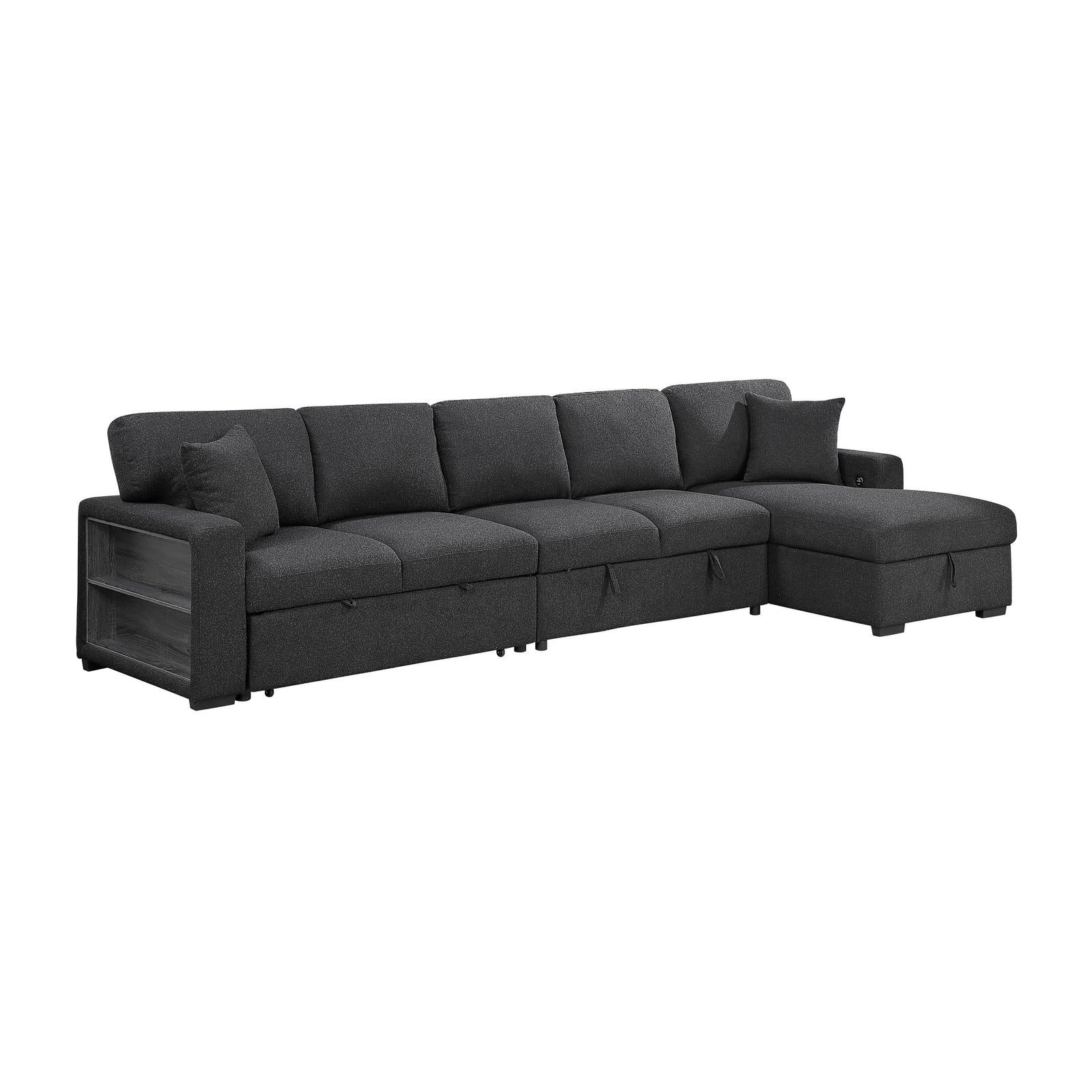 Salida Boucle Sectional with Right Chaise, Pull-out Bed, Hidden Storages and Shelves, Charging Ports