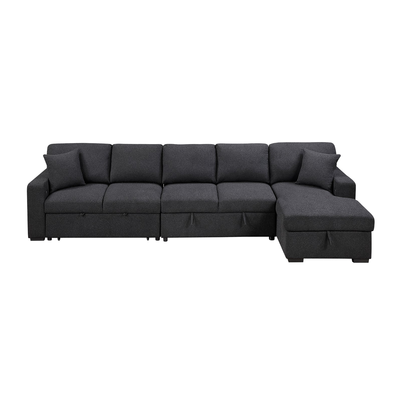 Salida Boucle Sectional with Right Chaise, Pull-out Bed, Hidden Storages and Shelves, Charging Ports