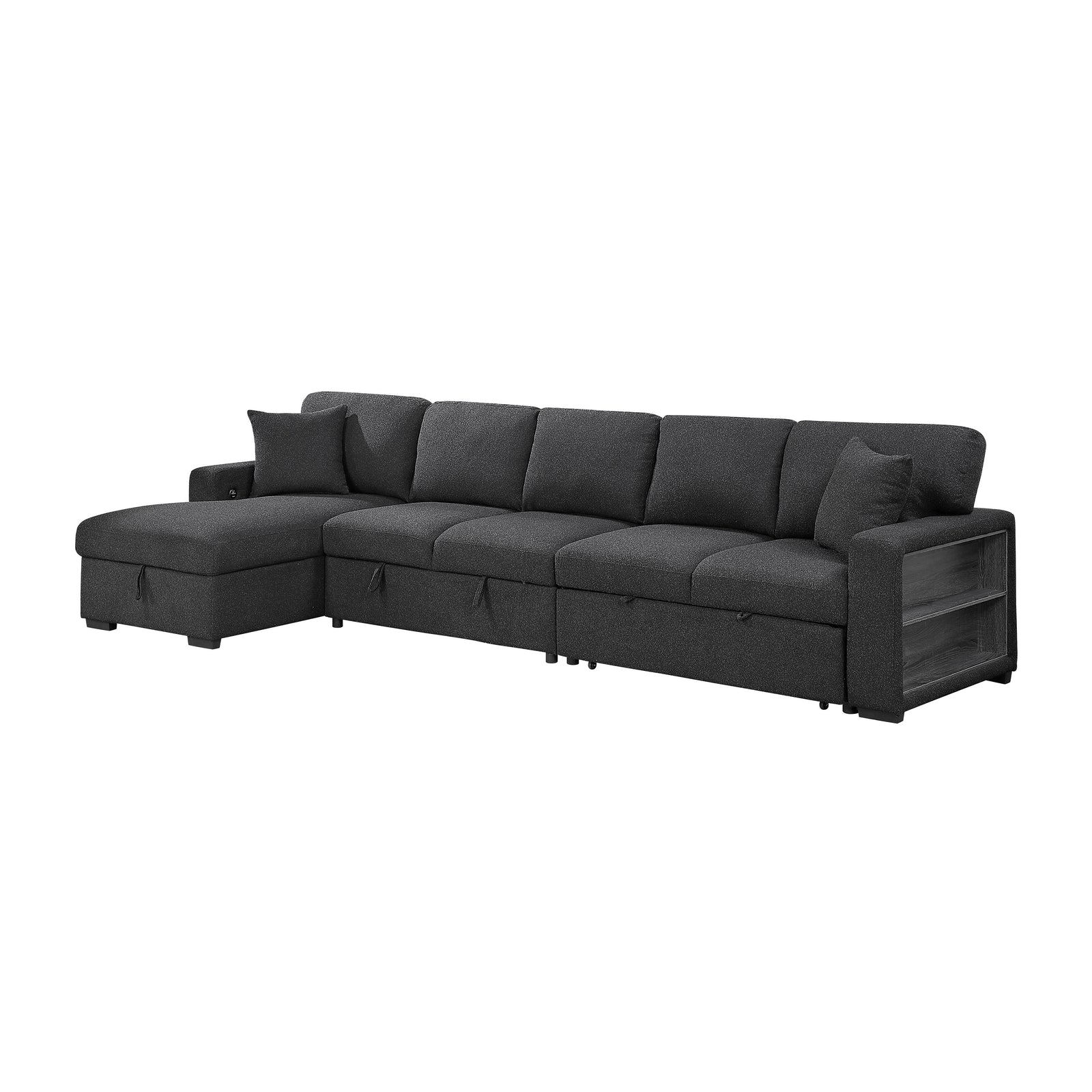 Salida Boucle Sectional with Left Chaise, Pull-out Bed, Hidden Storages and Shelves, Charging Ports