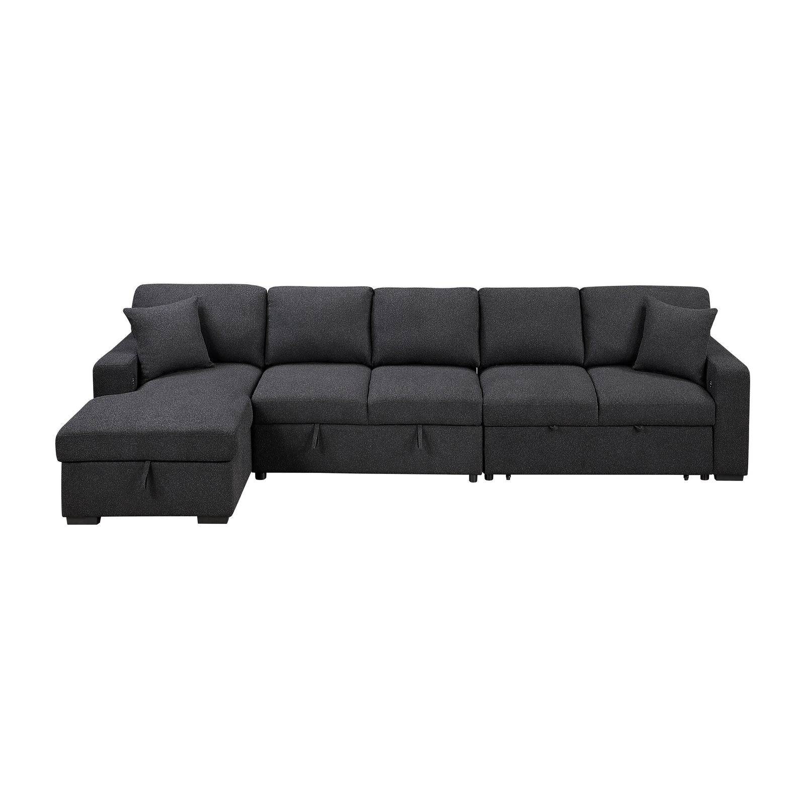 Salida Boucle Sectional with Left Chaise, Pull-out Bed, Hidden Storages and Shelves, Charging Ports