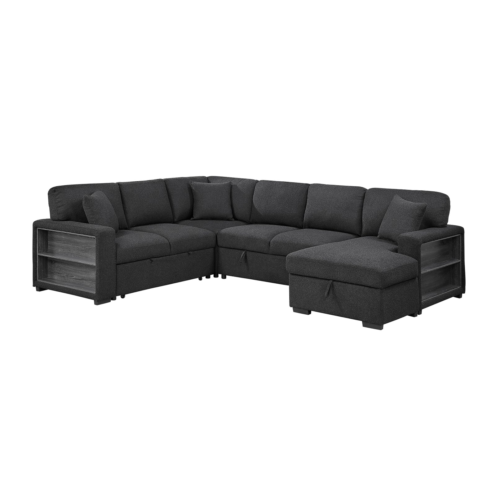 Salida Boucle Sectional with Right Chaise, Pull-out Bed, Hidden Storages and Shelves, Charging Ports