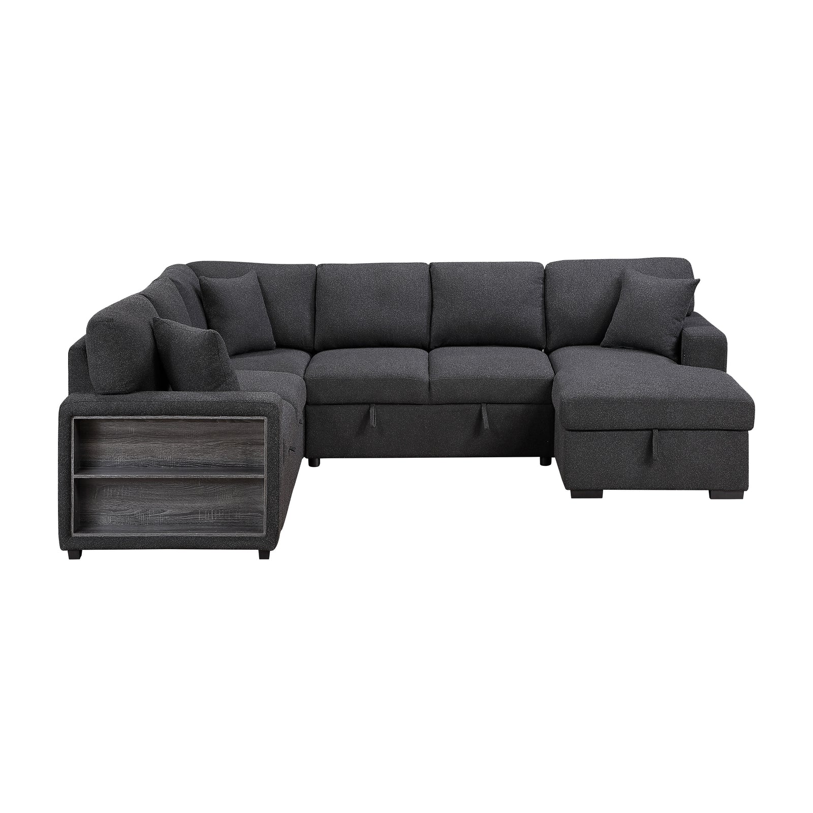 Salida Boucle Sectional with Right Chaise, Pull-out Bed, Hidden Storages and Shelves, Charging Ports