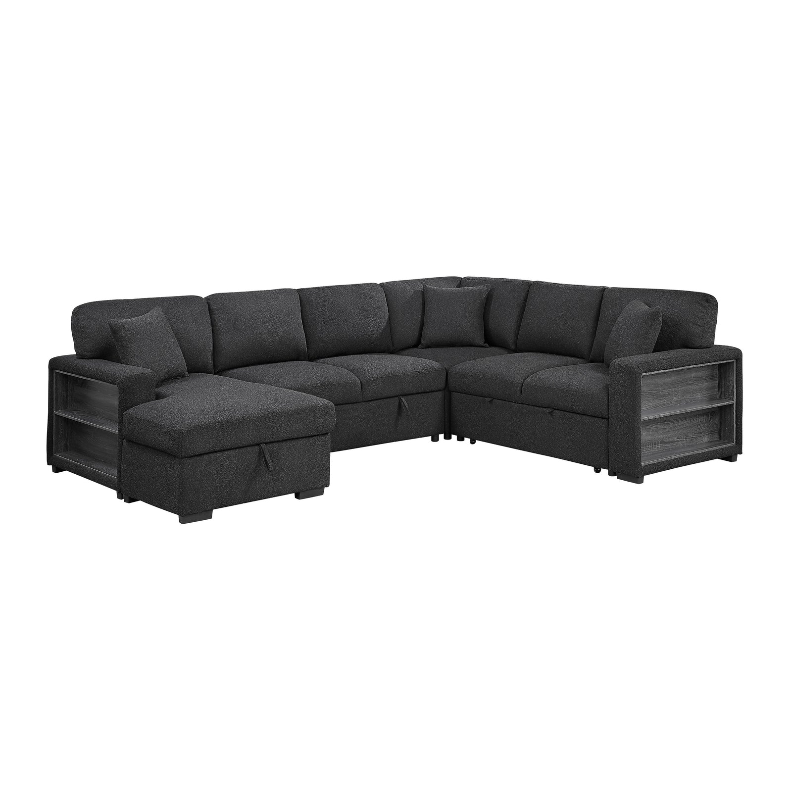 Salida Boucle Sectional with Left Chaise, Pull-out Bed, Hidden Storages and Shelves, Charging Ports