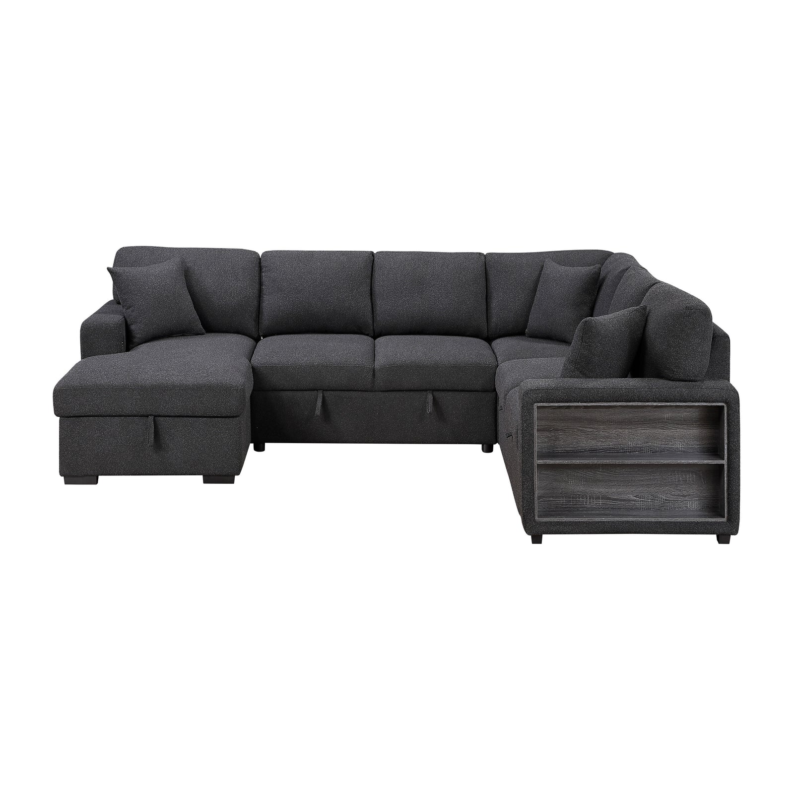 Salida Boucle Sectional with Left Chaise, Pull-out Bed, Hidden Storages and Shelves, Charging Ports