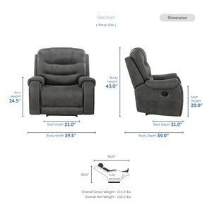 Gerald 3-Piece Microfiber Manual Reclining Sofa Set