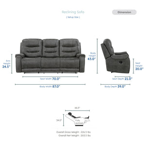 Gerald Microfiber Manual Double Reclining Sofa