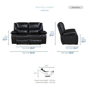 Baron 3-Piece Leather Match Manual Reclining Sofa Set
