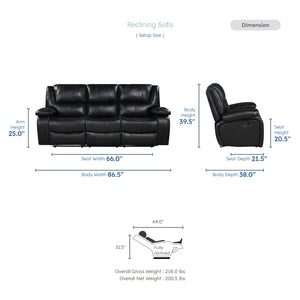 Baron 3-Piece Leather Match Manual Reclining Sofa Set