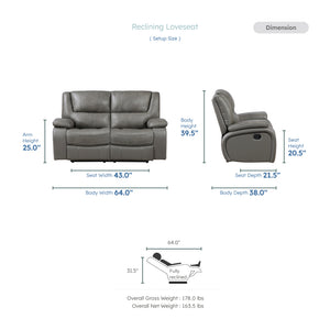 Baron 2-Piece Leather Match Manual Reclining Sofa Set