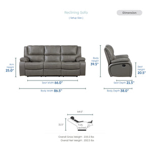 Baron 2-Piece Leather Match Manual Reclining Sofa Set