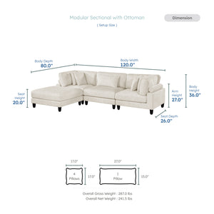 Jonas Corduroy 4-Piece Modular Sectional with Ottoman