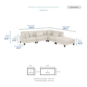 Jonas Corduroy 5-Piece Modular Sectional with Ottoman