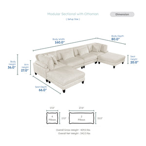 Jonas Corduroy 6-Piece Modular Sectional Sofa with Ottoman