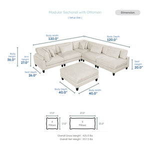 Jonas Corduroy 6-Piece Modular Sectional Sofa with Ottoman