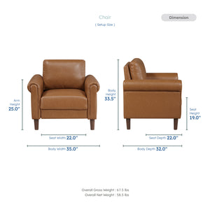 Frances 3-Piece Faux Leather Living Room Sofa Set