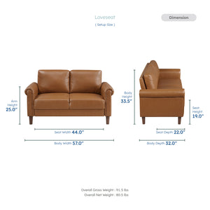 Frances 3-Piece Faux Leather Living Room Sofa Set