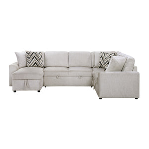 Marseille Chenille Fabric 3-Piece Sectional with Pull-out Bed and Hidden Storage