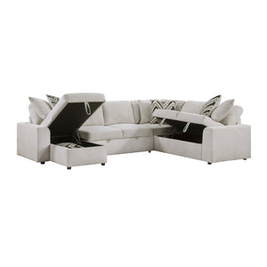 Marseille Chenille Fabric 3-Piece Sectional with Pull-out Bed and Hidden Storage
