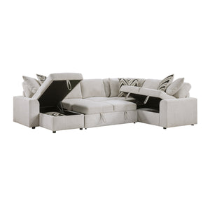 Marseille Chenille Fabric 3-Piece Sectional with Pull-out Bed and Hidden Storage