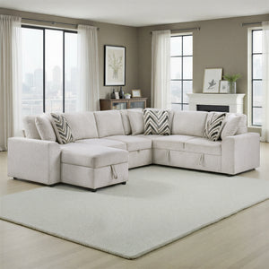 Marseille Chenille Fabric 3-Piece Sectional with Pull-out Bed and Hidden Storage