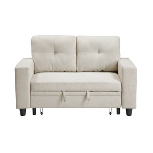 Hazel Boucle Fabric Love Seat with Pull-out Bed, Shelves and Charging Ports