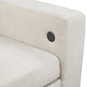 Hazel Boucle Fabric Love Seat with Pull-out Bed, Shelves and Charging Ports