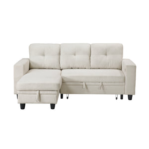 Hazel Boucle Fabric Sectional with Reversible Chaise, Pull-out Bed, Shelves and Charging Ports