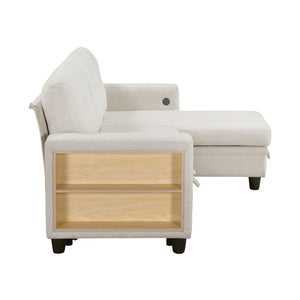Hazel Boucle Fabric Sectional with Reversible Chaise, Pull-out Bed, Shelves and Charging Ports