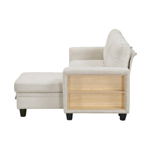 Hazel Boucle Fabric Sectional with Reversible Chaise, Pull-out Bed, Shelves and Charging Ports