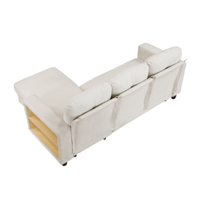 Hazel Boucle Fabric Sectional with Reversible Chaise, Pull-out Bed, Shelves and Charging Ports