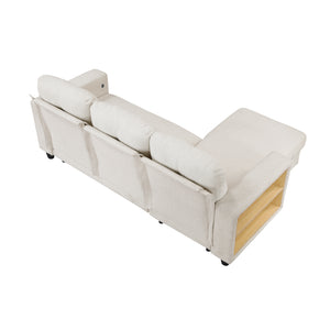 Hazel Boucle Fabric Sectional with Reversible Chaise, Pull-out Bed, Shelves and Charging Ports