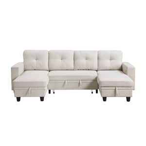 Hazel Boucle Fabric Sectional with Two Chaises, Pull-out Bed, Shelves and Charging Ports