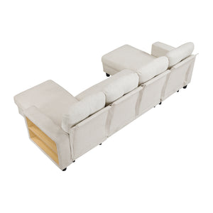 Hazel Boucle Fabric Sectional with Two Chaises, Pull-out Bed, Shelves and Charging Ports