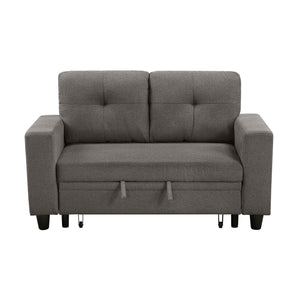Hazel Boucle Fabric Love Seat with Pull-out Bed, Shelves and Charging Ports