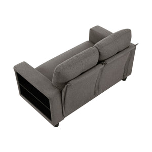 Hazel Boucle Fabric Love Seat with Pull-out Bed, Shelves and Charging Ports
