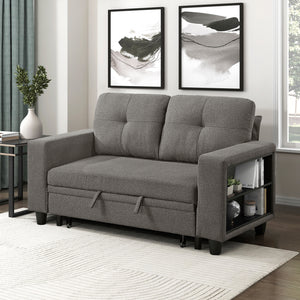 Hazel Boucle Fabric Love Seat with Pull-out Bed, Shelves and Charging Ports