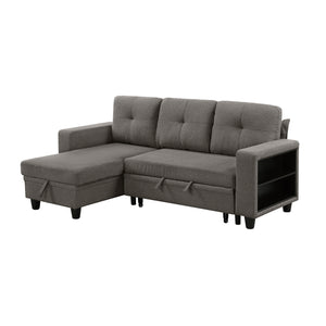 Hazel Boucle Fabric Sectional with Reversible Chaise, Pull-out Bed, Shelves and Charging Ports