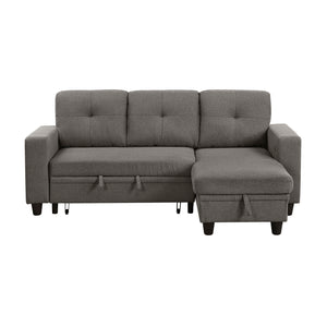 Hazel Boucle Fabric Sectional with Reversible Chaise, Pull-out Bed, Shelves and Charging Ports