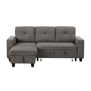 Hazel Boucle Fabric Sectional with Reversible Chaise, Pull-out Bed, Shelves and Charging Ports