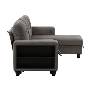 Hazel Boucle Fabric Sectional with Reversible Chaise, Pull-out Bed, Shelves and Charging Ports