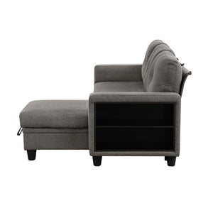 Hazel Boucle Fabric Sectional with Reversible Chaise, Pull-out Bed, Shelves and Charging Ports
