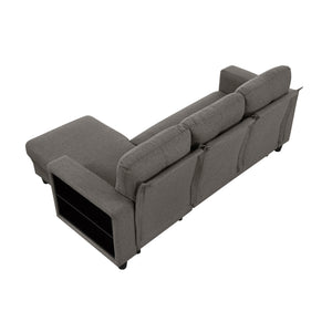 Hazel Boucle Fabric Sectional with Reversible Chaise, Pull-out Bed, Shelves and Charging Ports