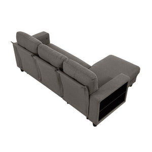 Hazel Boucle Fabric Sectional with Reversible Chaise, Pull-out Bed, Shelves and Charging Ports