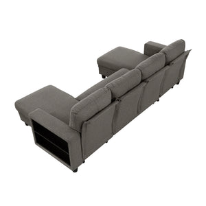 Hazel Boucle Fabric Sectional with Two Chaises, Pull-out Bed, Shelves and Charging Ports