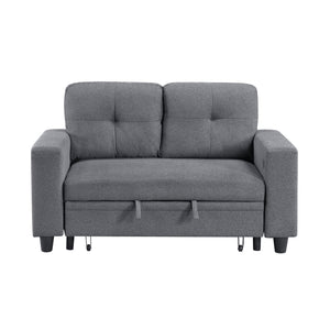 Hazel Boucle Fabric Love Seat with Pull-out Bed, Shelves and Charging Ports