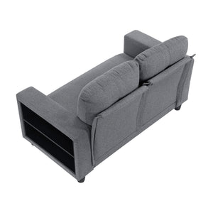 Hazel Boucle Fabric Love Seat with Pull-out Bed, Shelves and Charging Ports