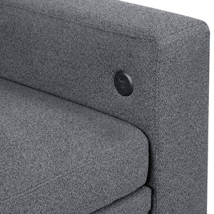 Hazel Boucle Fabric Love Seat with Pull-out Bed, Shelves and Charging Ports