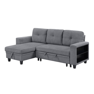 Hazel Boucle Fabric Sectional with Reversible Chaise, Pull-out Bed, Shelves and Charging Ports
